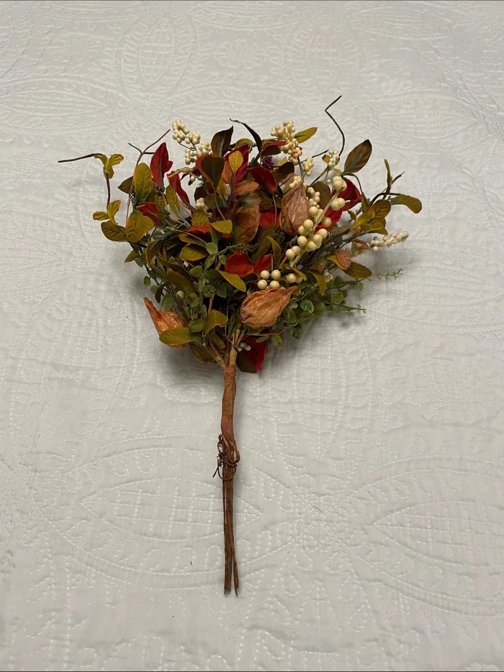 FALL Artificial Floral Bush or Pick Mixture of Autumn Leaves Berries Seed Pods